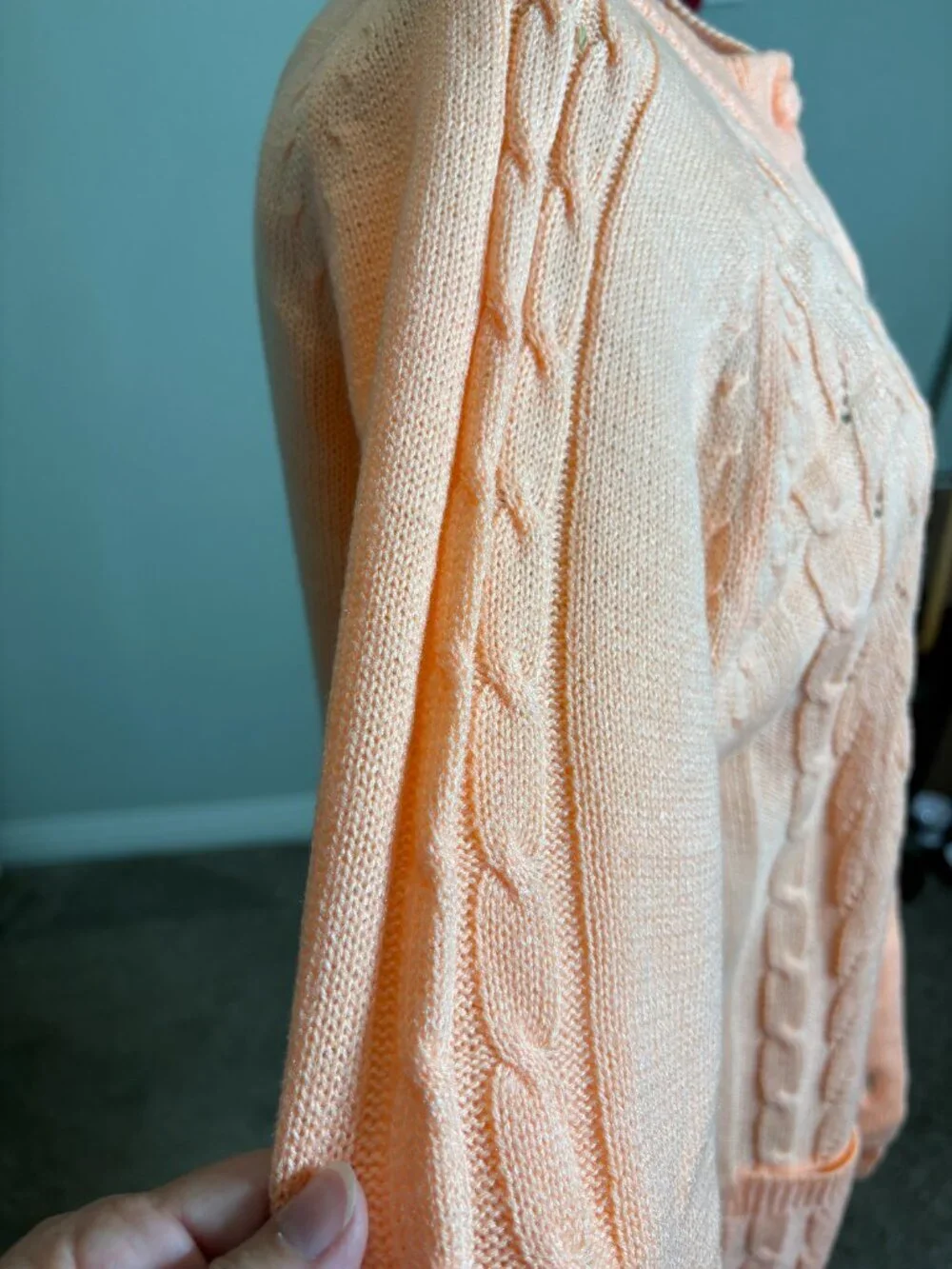 Vintage Cable Knit Peach Cardigan Sweater sz 40